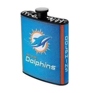 🏈 NEW! MIAMI DOLPHINS FLASK WITH FUNNEL INCLUDED-PLASTIC PU LEATHER …